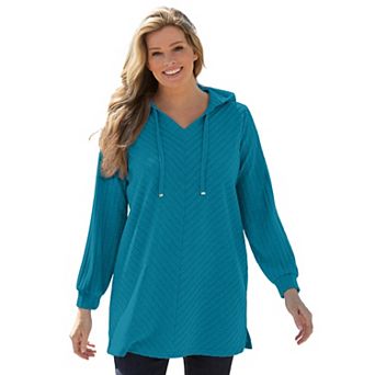 Woman Within Plus Size Rib-Knit Sherpa Hoodie Sweatshirt