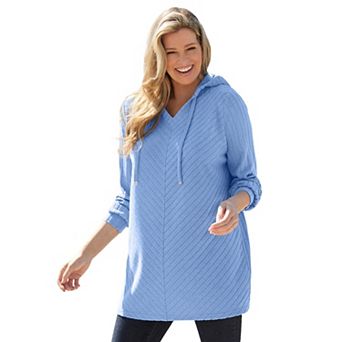 Woman Within Plus Size Rib-Knit Sherpa Hoodie Sweatshirt