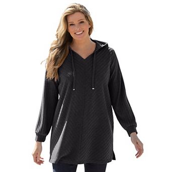 Woman Within Plus Size Rib-Knit Sherpa Hoodie Sweatshirt