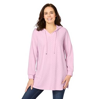 Woman Within Plus Size Rib-Knit Sherpa Hoodie Sweatshirt