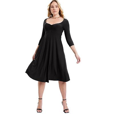 black swing dress plus size BFFBABY Black Dress Plus Size Formal A Line Dresses for Women Fall Long  Dresses with Sleeve Casual Belted at Amazon Women's Clothing store