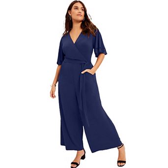 June + Vie Women's Plus Size Wide-leg Jumpsuit