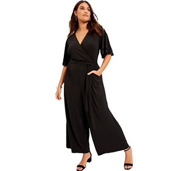 June + Vie Women's Plus Size Wide-leg Jumpsuit