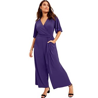 June + Vie Women's Plus Size Wide-leg Jumpsuit