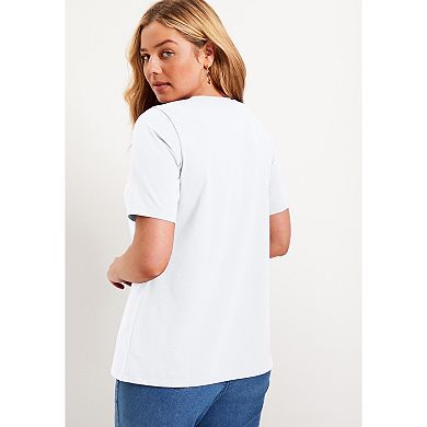 June & Vie Women's Plus Size Short-Sleeve Crewneck One + Only Tee