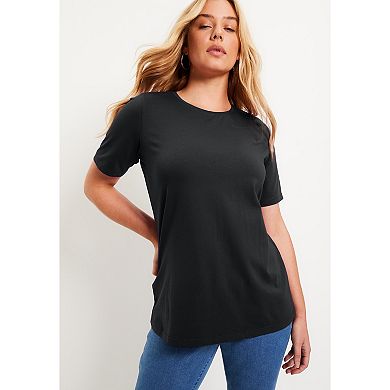 June & Vie Women's Plus Size Short-Sleeve Crewneck One + Only Tee