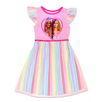 Barbie Girl's Rainbow Dress Up Fantasy Gown Nightgown Pajamas