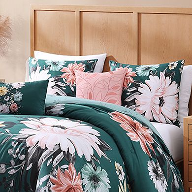 Bebejan Wild Flowers on Teal 200 Thread Count 100% Cotton Sateen 5 Piece Reversible Comforter Set