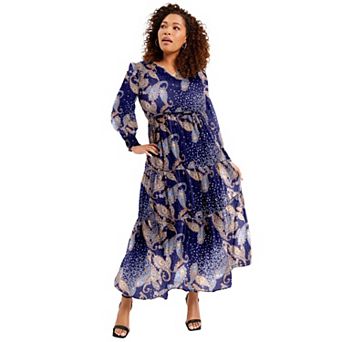 June + Vie Women's Plus Size Tiered Maxi Dress