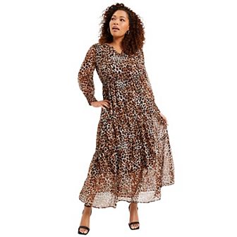 June + Vie Women's Plus Size Tiered Maxi Dress