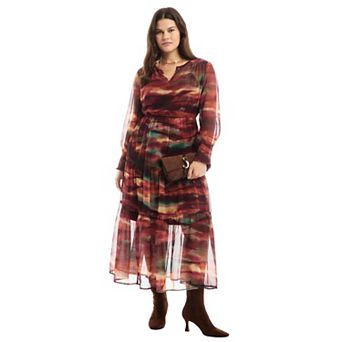 June + Vie Women's Plus Size Tiered Maxi Dress