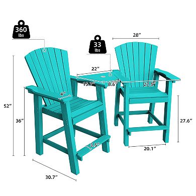 Outdoor Tall Adirondack Chair Set Of 2 With Connecting Tray