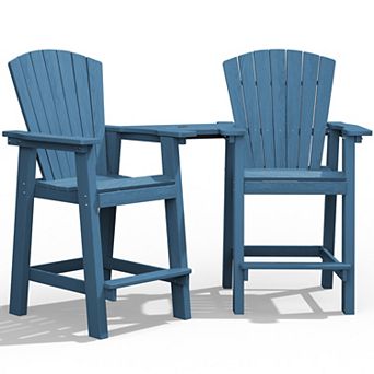 Outdoor Tall Adirondack Chair Set Of 2 With Connecting Tray
