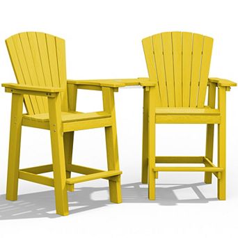 Outdoor Tall Adirondack Chair Set Of 2 With Connecting Tray