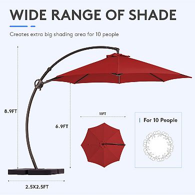 11 Ft. Aluminum Curvy Cantilever Offset Hanging Patio Umbrella With Sandbag Base