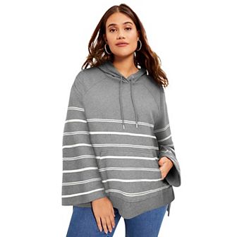 June + Vie Women's Plus Size Bell-sleeve French Terry Sweatshirt