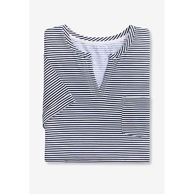 Woman Within Plus Size Notch-Neck Pocket Tee