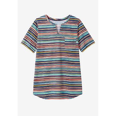 Woman Within Plus Size Notch-Neck Pocket Tee