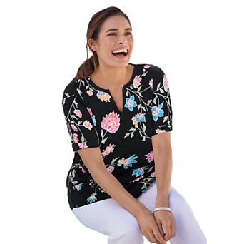 Woman Within Plus Size Notch-Neck Pocket Tee