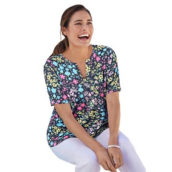 Woman Within Plus Size Notch-Neck Pocket Tee