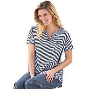 Woman Within Plus Size Notch-Neck Pocket Tee