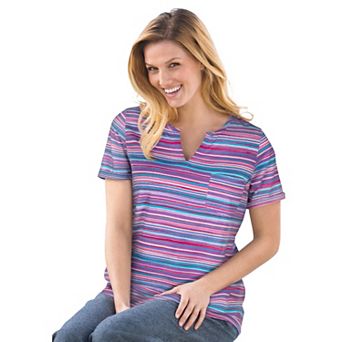 Woman Within Plus Size Notch-Neck Pocket Tee