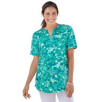 Woman Within Plus Size Notch-Neck Pocket Tee