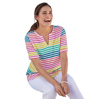 Woman Within Plus Size Notch-Neck Pocket Tee