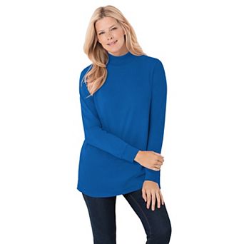 Woman Within Plus Size Petite Perfect Long-Sleeve Mockneck Tee