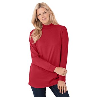 Woman Within Plus Size Petite Perfect Long-Sleeve Mockneck Tee