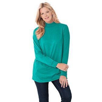 Woman Within Plus Size Petite Perfect Long-Sleeve Mockneck Tee
