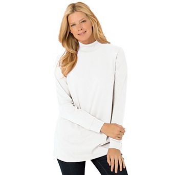 Woman Within Plus Size Petite Perfect Long-Sleeve Mockneck Tee