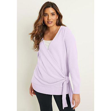 June & Vie Women's Plus Size Wrap-Front Cardigan