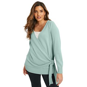 June + Vie Women's Plus Size Wrap-Front Cardigan