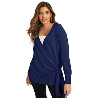 June + Vie Women's Plus Size Wrap-Front Cardigan