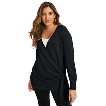June + Vie Women's Plus Size Wrap-Front Cardigan