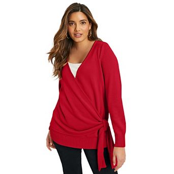 June + Vie Women's Plus Size Wrap-Front Cardigan