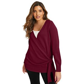 June + Vie Women's Plus Size Wrap-Front Cardigan