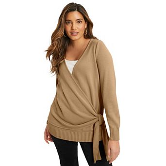 June + Vie Women's Plus Size Wrap-Front Cardigan