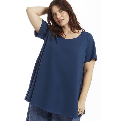 June & Vie Women's Plus Size Short-Sleeve Swing One + Only Tunic
