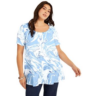June + Vie Women's Plus Size Short-Sleeve Swing One + Only Tunic