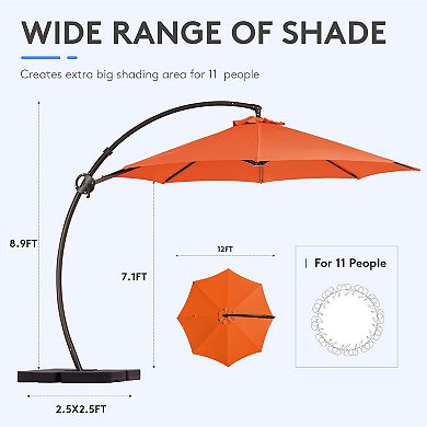 12 Ft. Aluminum Curvy Cantilever Offset Hanging Patio Umbrella With Sandbag Base