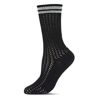 Women's Pointelle Knit Striped Crew Socks