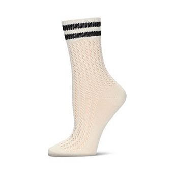 Women's Pointelle Knit Striped Crew Socks