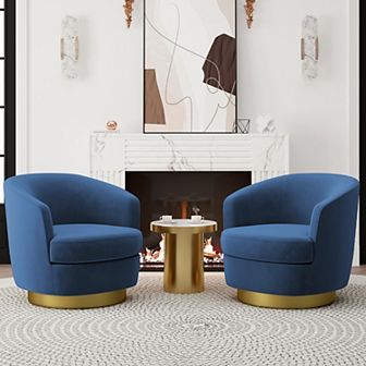 Set of 2 Velvet Swivel Club Chair Set, Soft & Comfotable