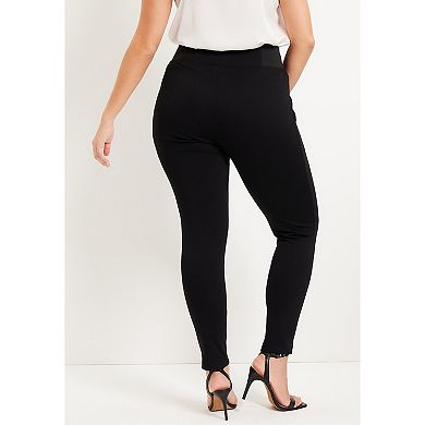 June + Vie Women's Plus Size Formfit Classic Ponte Pant