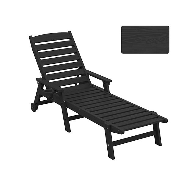 HDPE Patio Lounge Chair With Adjustable 5-Position Chaise Lounge Outdoor, Poolside Backyard - Black