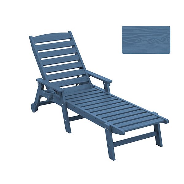 HDPE Patio Lounge Chair With Adjustable 5-Position Chaise Lounge Outdoor, Poolside Backyard - Navy