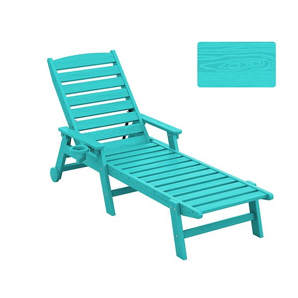 HDPE Patio Lounge Chair With Adjustable 5-Position Chaise Lounge Outdoor, Poolside Backyard - Tiffany Blue