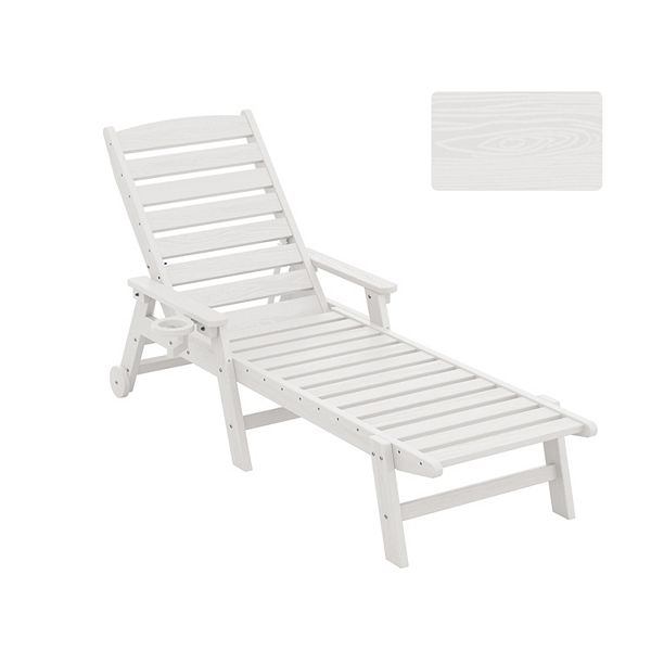 HDPE Patio Lounge Chair With Adjustable 5-Position Chaise Lounge Outdoor, Poolside Backyard - White